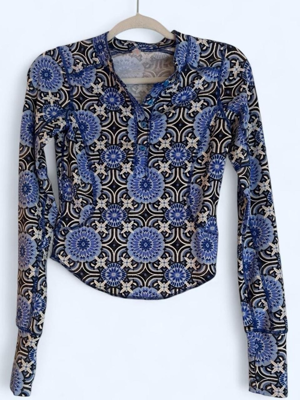 FP Movement by Free People Blue Medallion Henley Long-Sleeve Top